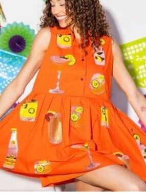 QUEEN OF SPARKLES Sequin Tequila Drink Icon collared mini dress orange size XS